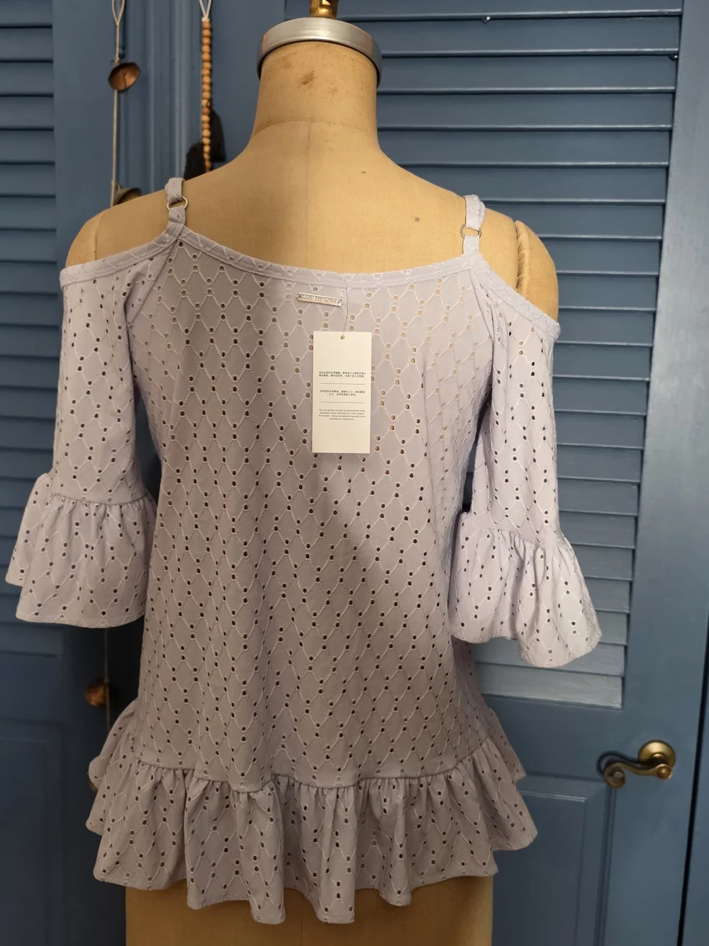 Michael Kors Light Lavender Cold-Shoulder Eyelet Ruffle Camisole